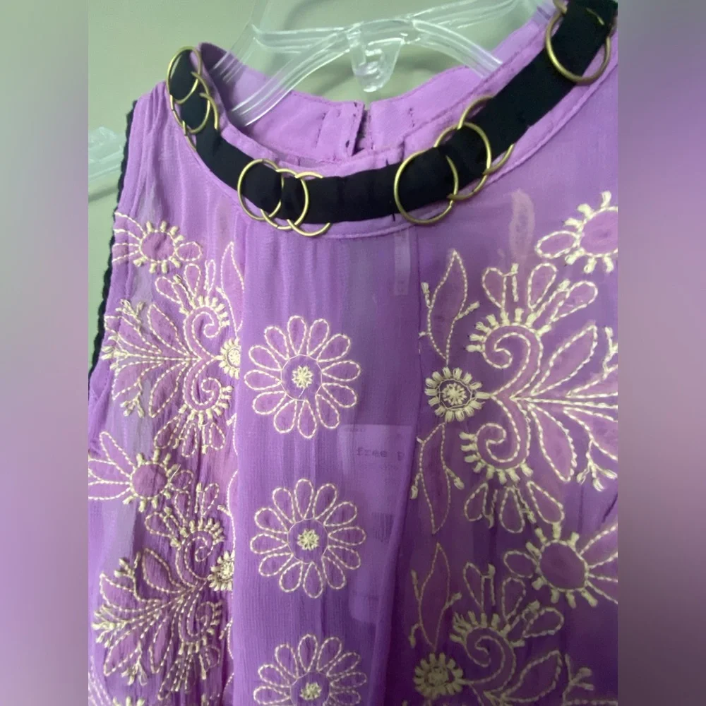 NWT FREE PEOPLE Sunset Kisses Embroidered Lilac Sheer Tunic Top Dress Size Med